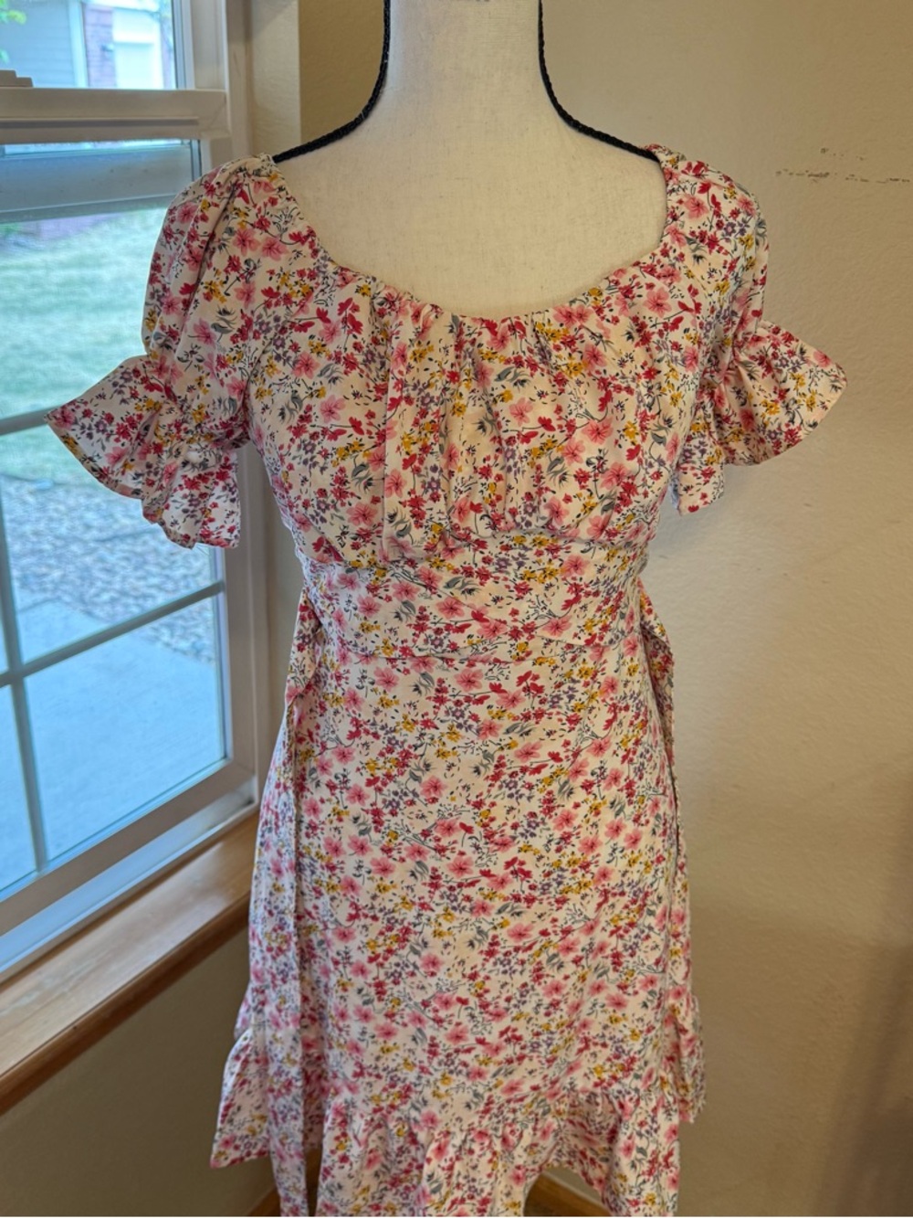 Floral Pink Ruffle Sleeve Summer Dress